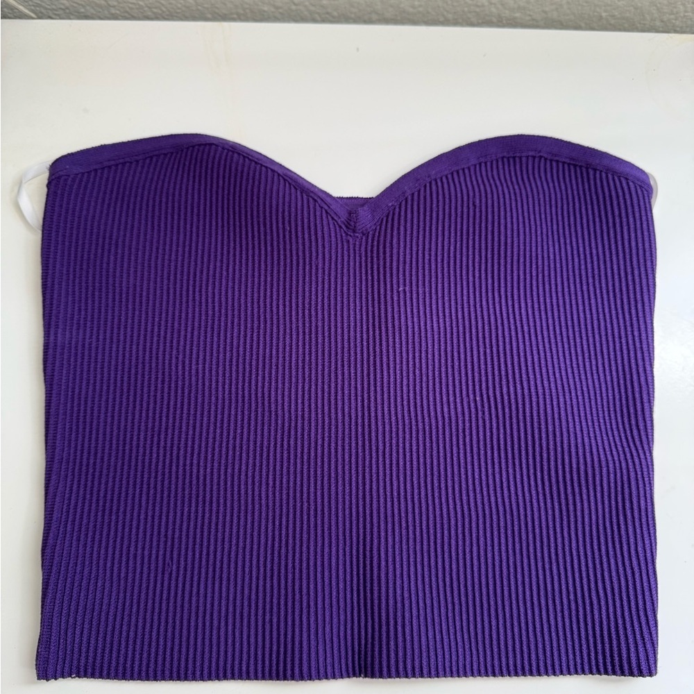 Babaton Purple Ribbed Crop Top size M - Picture 2 of 4